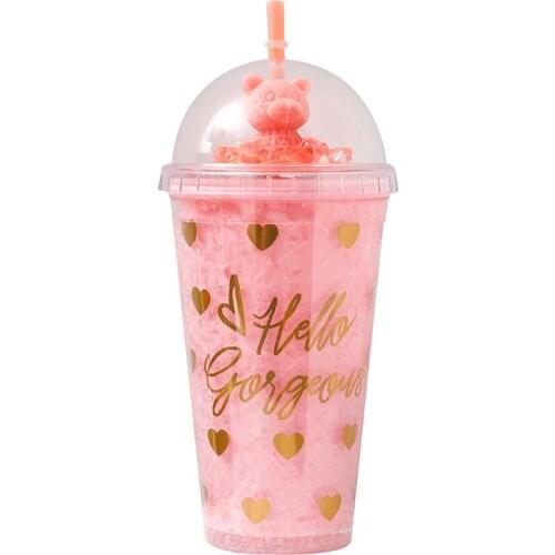 500ml Summer Kid Plastic Cup with Straw Bear Doll Double Layer Refrigeration Water Bottle Gift Drinkware Coffee Mug