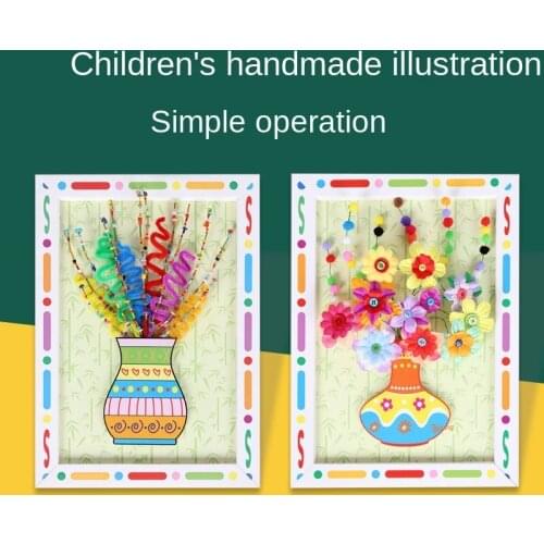 Handmade diy children button painting material button bouquet button painting with frame kindergarten toys