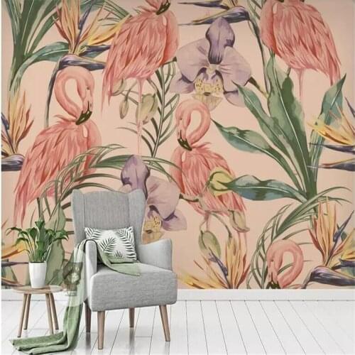 Flamingo flower bird plant tropical rainforest background wall factory wholesale wallpaper mural custom photo wall