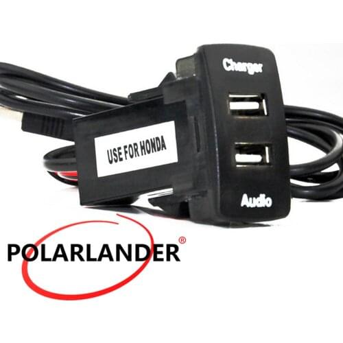Hot Socket Dashboard USB Car Charger For Honda 12V Dual USB Audio output Ports phone Car Charger 5V 2.1A