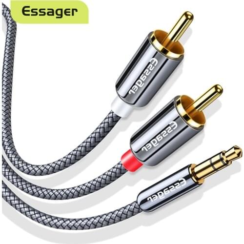 Essager RCA Cable 3.5mm Jack to 2 RCA Aux Audio Cable 3.5 mm to 2RCA Male Adapter Splitter for TV Box apple tv Speaker Wire Cord