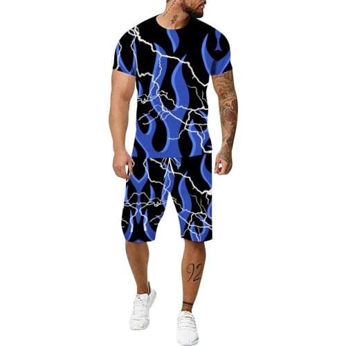57# 3D Print Men Set Casual Sports Fitness Running Two-piece Suit T-shirt & Shorts Two-Piece Suit Tracksuit Ropa Hombre Sudadera