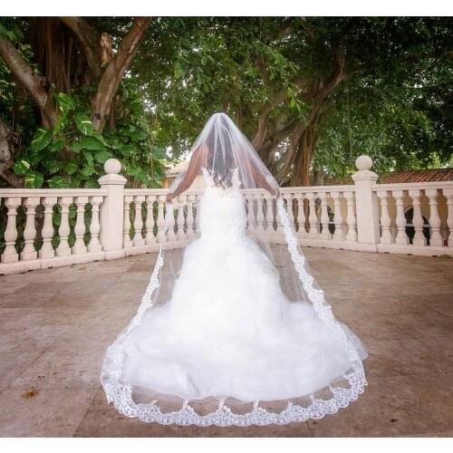 Beautiful Lace Wedding Veil 1 Layer 3M Long Bridal Veil Cathedral Wedding Veil Bridal Accessories in White , Off white , Ivory