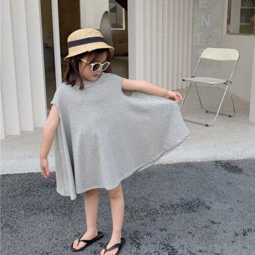 Summer Baby Girl Shirt Dress To Knee Skirts Loose Casual Dress 2021 Cotton Round Neck T-Shirts Children Clothing Evening Dresses