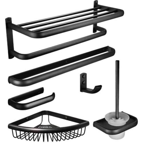 Bathroom Hardware Set Matte Black Paper Holder Towel Rail Rack Robe Hook Toilet Brush Holder Bathroom Accessories