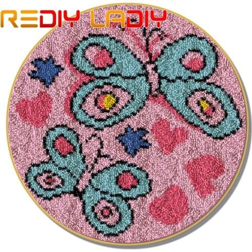 Latch Hook Rug Kits Crocheting Carpet Rug Two Butterfly Acrylic Yarn Pre-Printed Canvas Cushion Mat Crochet Tapestry Home Decor