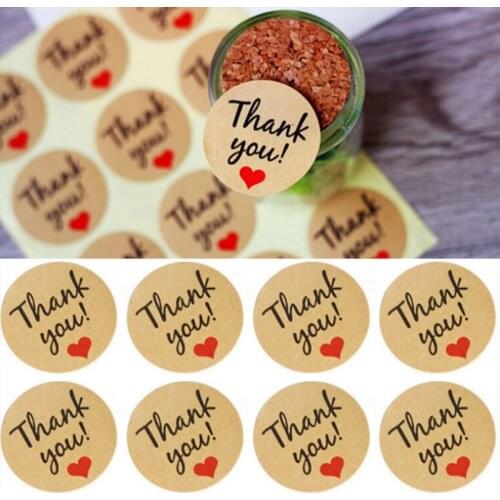 120pcs/lot Vintage"Thank you" Heart Round Kraft Paper Seal Sticker For Handmade products baking Products Sealing Sticker Lable