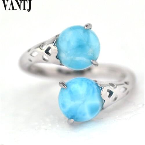 Natural Blue Larimar Rings Sterling 925 Silver for Women Sparkling Gemstone Anniversary Classic Fine Jewelry Gift Collier