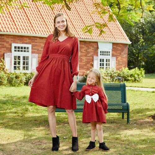 PatPat Mommy and Me 100% Cotton Long Sleeve Solid Dresses