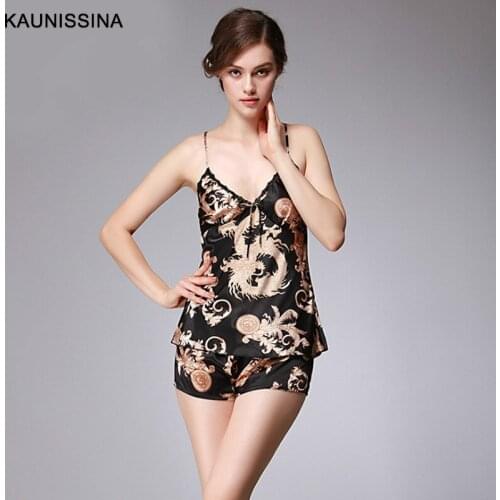 Women Summer Sleepwear Sexy Pajamas Set Adjustable Strap Cami Top Shorts Floral Silk Pajama Loose Female Nightwear Suits