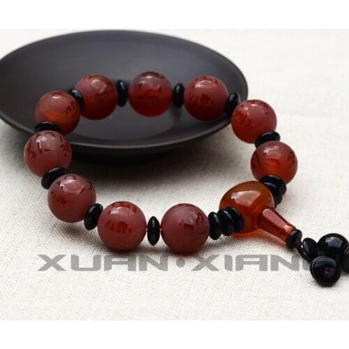 Drop Shipping Men Agate Bracelets Buddha Beads Bangles Red Six-word Rumors Chalcedony Jade Stone Bracelets Women Fine Jewelry