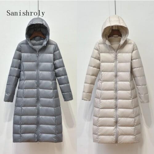 Sanishroly New Autumn Winter Women Hooded Jacket Light White Duck Down Coat Parka Female Long Outerwear Tops Plus Size 3XL SE985