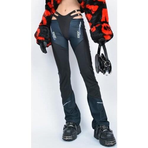 Patchwork Pant Hollow Out Straight Printed Y2k Belt Trouser Women Clothing 2021 Korean Fashion Ins Streetwear Casual Capri Pants