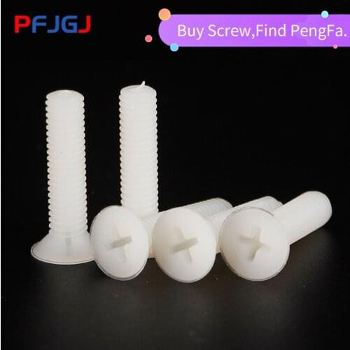 Peng Fa M2-M6 White Nylon Plastis Cross Recess Flat Head Screw Cross Recessed Countersunk Flat Head Screws