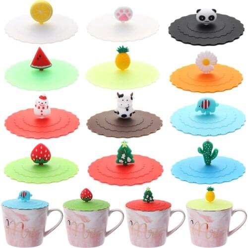 Cute Cartoon Animal Plant Silicone Cover Reusable Drinking Cup Tea Coffee Lids Leakproof Dustproof Glass Mugs Bowl Suction Cap