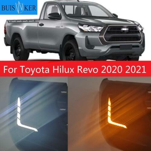 LED DRL Day Light for Toyota Hilux Revo 2020 2021 Daytime Running Light Fog Lamp Bezel with Dynamic Sequential Turn Signal