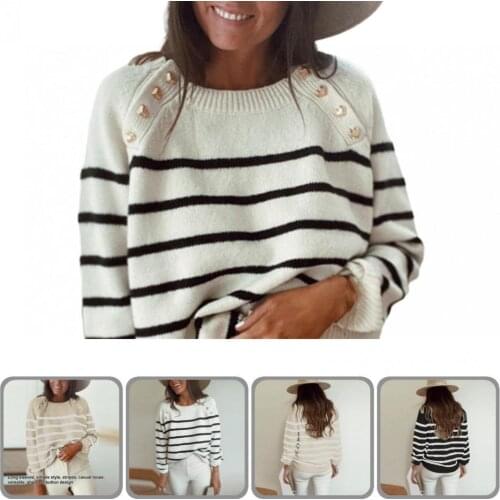 Top Popular Horizontal Stripes Knitted Top Pullover Women Long Sleeve Top Horizontal Stripes for Daily Wear
