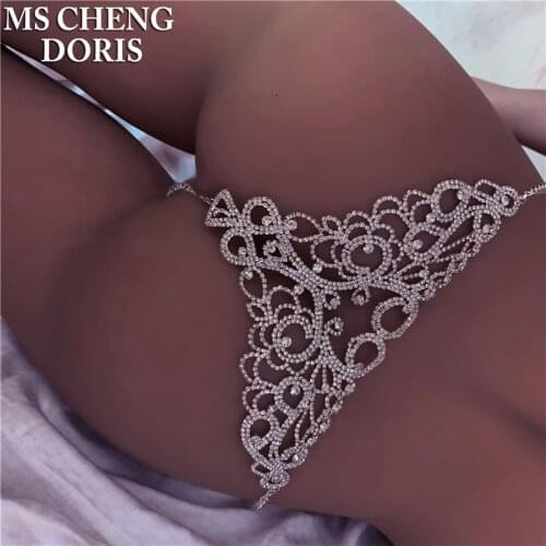 Sexy Shiny Rhinestone Body Chains Jewelry Waist Round Panties for Women Crystal Underwear Thong Belly Chain Luxury Jewelry