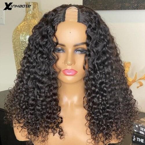 U Part Wigs Bouncy Curly Middle Part 1*3 U Part Human Hair Wigs For Women Brazilian Full 250 Density Remy Hair Natural Color