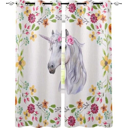 Spring Flower Watercolor Unicorn Living Room Bathroom Window Treatment Window Curtain Panels Curtain Party Decoration Curtain