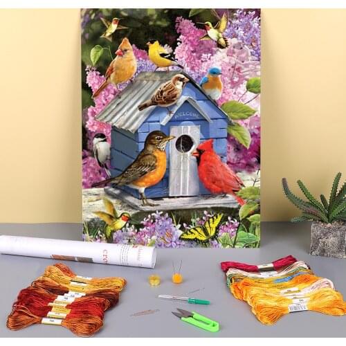 Bird Animal Printed Water-Soluble Canvas 11CT Cross-Stitch Patterns Embroidery DMC Threads Knitting Craft Handiwork Stamped