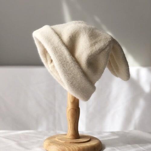 Winter Ins Cute Draping Rabbit Ears Faux Fur Beanies Hat Women Chenille Warm Knitted Hat Girl Autumn Korean Japanese Hat