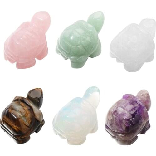 1.5" Crystal Tortoise Statue Natural Gemstone Carving Healing Animals Figurines Reiki Stones Decoration Gift Turtle Lucky Charm