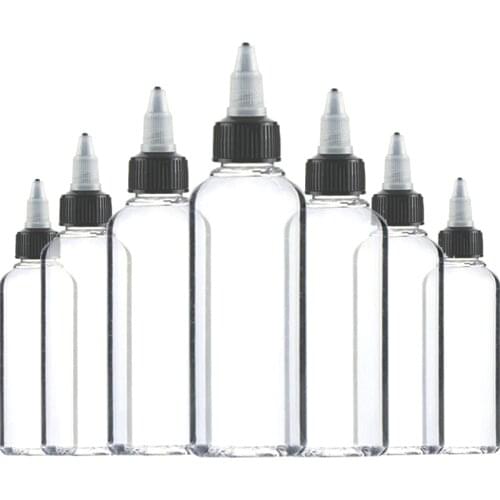 30Pcs 30ml 60ml 100ml 120ml Plastic Empty Ink Vial Twist Top Black Cap Transparent Clear Bottle Tattooing Accessories
