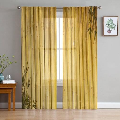 Bamboo Zen Chinese Style Sheer Curtains for Living Room Bedroom Kitchen Tulle for Windows Voile Yarn Curtains for Bedroom