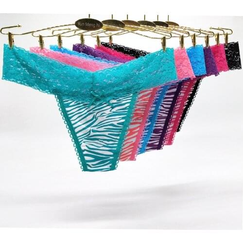 Free Shipping 5Pcs/Lot Womens Lace Panties Girl Briefs Sexy Lace Spot Zebra Pattern G-string Underwear T Pants Underwear 87205