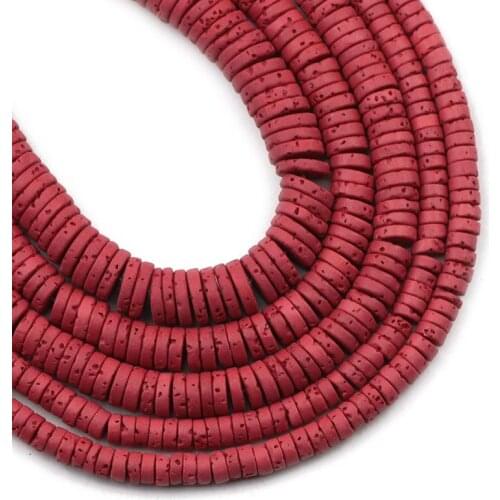 Natural Red Lava Beads 4/6/8MM Flat Round Volcanic Rock Stone Spacers Loose Beads For Jewelry Making DIY Bracelets Accessories