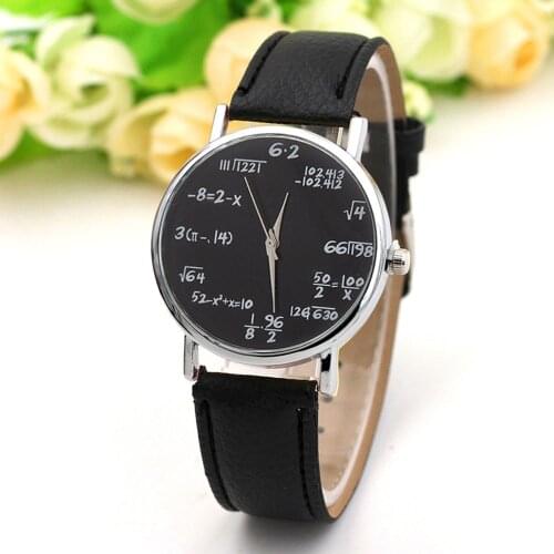 New brand simulation quartz ladies watch mathematical equation printing leather belt female clock fashion women wear jewelry Fi