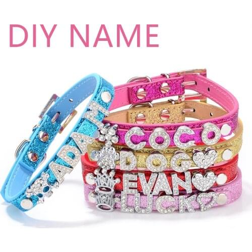 DIY Rhinestone Luxury Dog Collars Personalized Leash Designer Pets Collars Bling Dogs Necklace Charms Free Custom Cat Name
