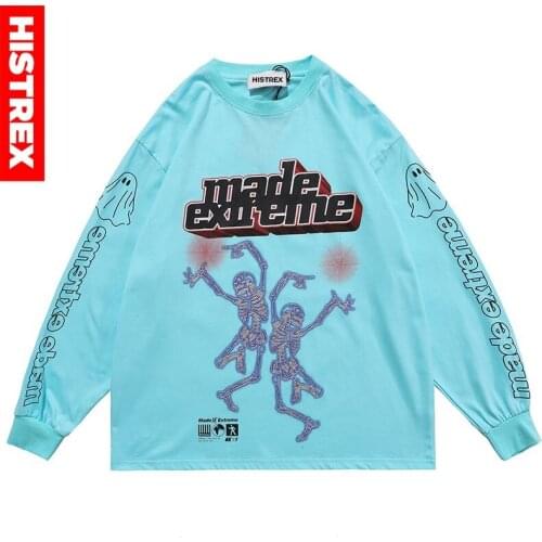 HISTREX Dark Style Skull Dancing Oversized T Shirt Long Sleeve Men Women High Quality O Neck High Street Crewneck Streetw UV3TB