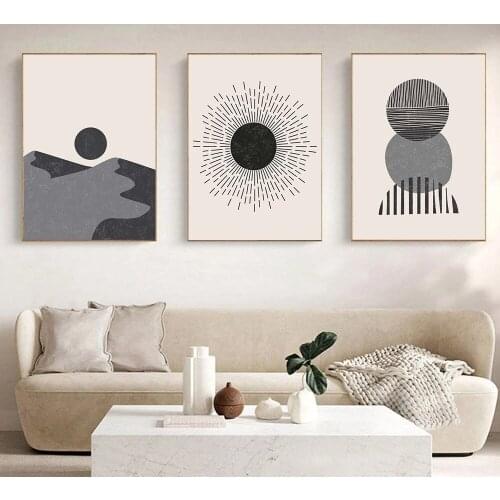 Earth Tone Geometry Wall Painting Abstract Landscape Print Mid Century Sun Canvas Poster Boho Wall Art Picture Living Room Decor