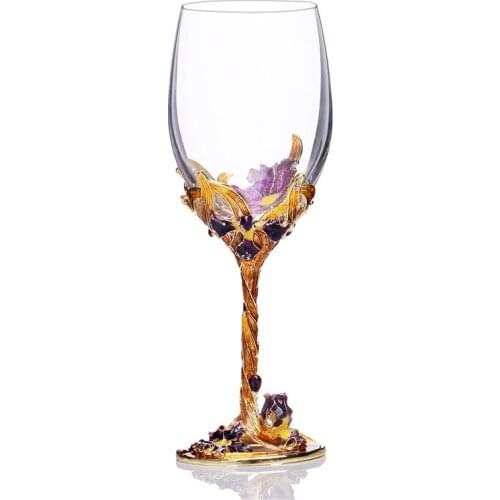 GFHGSD High-grade Crystal Champagne Flutes Stand Metal with Enamel Creative Style Goblet Glass Wedding Birthday Gifts LK1015