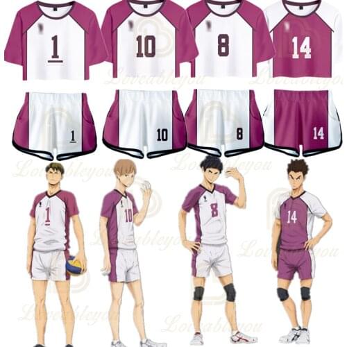 Haikyuu!! Ushijima Wakatoshi Cosplay Costume Tendo Satori Cos Tsutomu Shirt Suits Women High School Uniform Crop Tops Sets