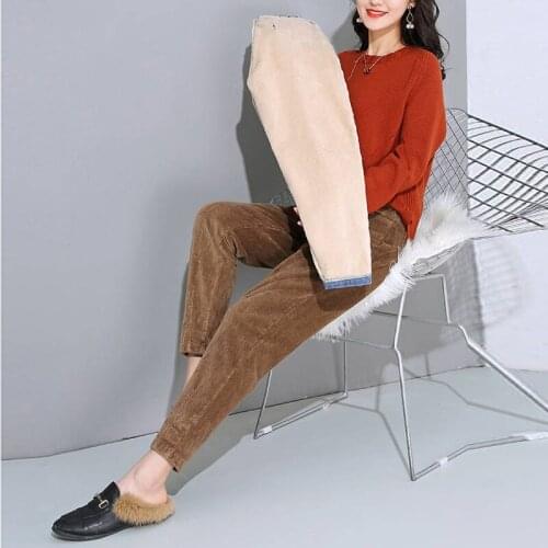 JuneLove autumn winter solid casual warm pants ladies elegant corduroy harem pants female loose high waist leggings bottoms