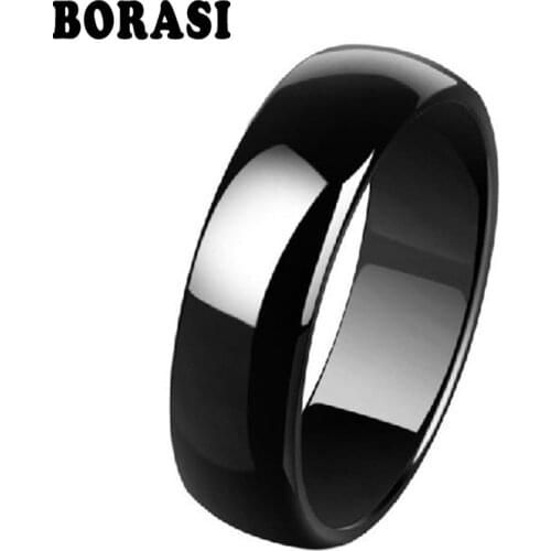 Fashion High Quality Wide 8 mm Black Color, White Color, Pink Color Space Ceramic Ring Simple Smooth Tail Rings Of Men And Women