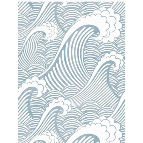 Peel And Stick Handpainting Seamless Blue White Waves Spray Self-Adhesive Prepasted Waterproof Wallpaper Wall Mural Home Decor