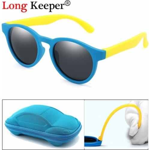Round Vintage Polarized Kids Sunglasses For Girls Boys Childrens Cute Silicone Frame Sun Glasses Gafas Infantil With Car Case