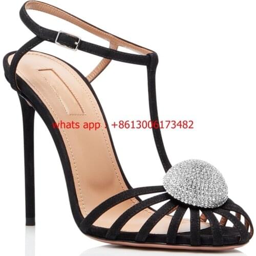Summer new design brand high-heel sandal woman large diamonds stiletto sandal hollow closed toe rhinestone ball Roman sandals
