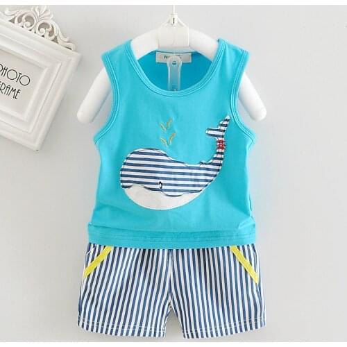 Baby Boy Summer Clothes 2020 Cartoon Whale Sleeveless Vest Tops + Shorts 2PCS Infant Clothing Kids Bebes Jogging Suits Tracksuit