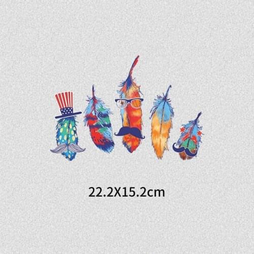 Fashion Feather Patches Hot Heat Transfer Cloth Printing Sticker DIY Iron On Clothing Bag Shoes Customization Logo