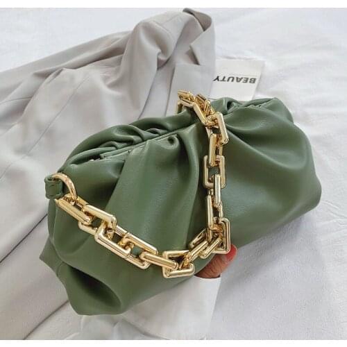 2021 New Clutch Thick Gold Chains Dumpling Clip Purse Bag Women Cloud Underarm Shoulder Bag Pleated Baguette Pouch Totes Handbag
