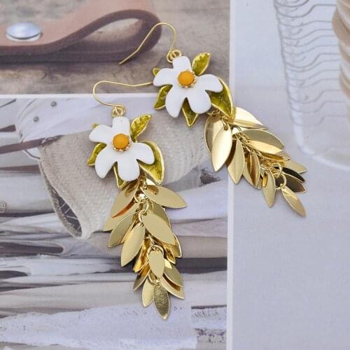 New Fashion Double Leaf Superimposed Earrings Fine Alloy Leaves Tassel Hook Earrings For Women Jewelry Wild Earrings