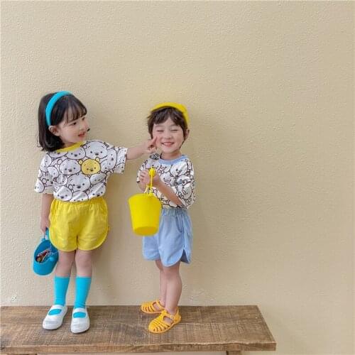 New childrens suit 2021 summer Baby Short Sleeve suit pure cotton Korean Short Sleeve hot pants childrens two piece set
