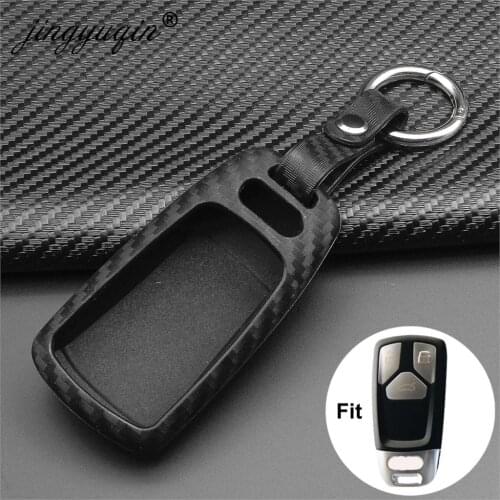 Jingyuqin New Rubber Carbon Car Key Cover For AUDI A4 B9 Q5 Q7 TT TTS 8S 2016 2017 Smart Remote Key Case Car Styling