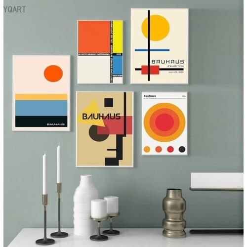 Retro Bauhaus Posters Prints Abstract Orange Geometric Rektangel Kunst Canvas Painting Wall Art Pictures for Living Room Decor