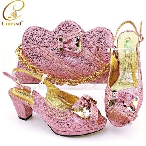 Latest Nigerian Design African Women Shoes and Bag Set in Silver 2021 Christmas Party Sandals with Evening Bag